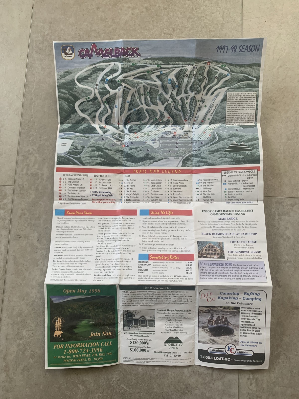 Mint Condition 1997/98 Camelback Mountain Ski Resort Trail Map & Ski Guide