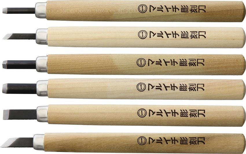 Yoshiharu KL-6 Japanese Carving Set Of 6 Tools With Steel Blade Wood Handle 033