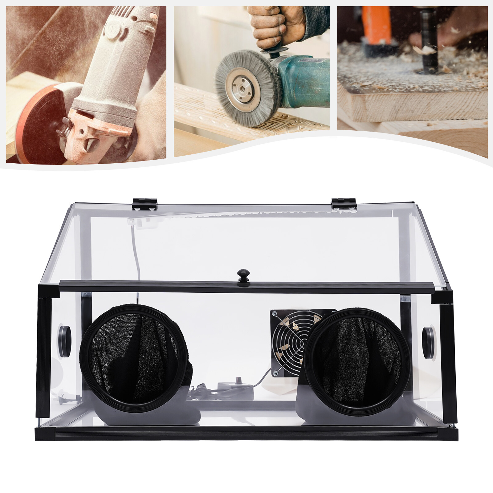 Fully Enclosed Electric Grinding Table Polisher Dust Box Acrylic Cover+LED Light