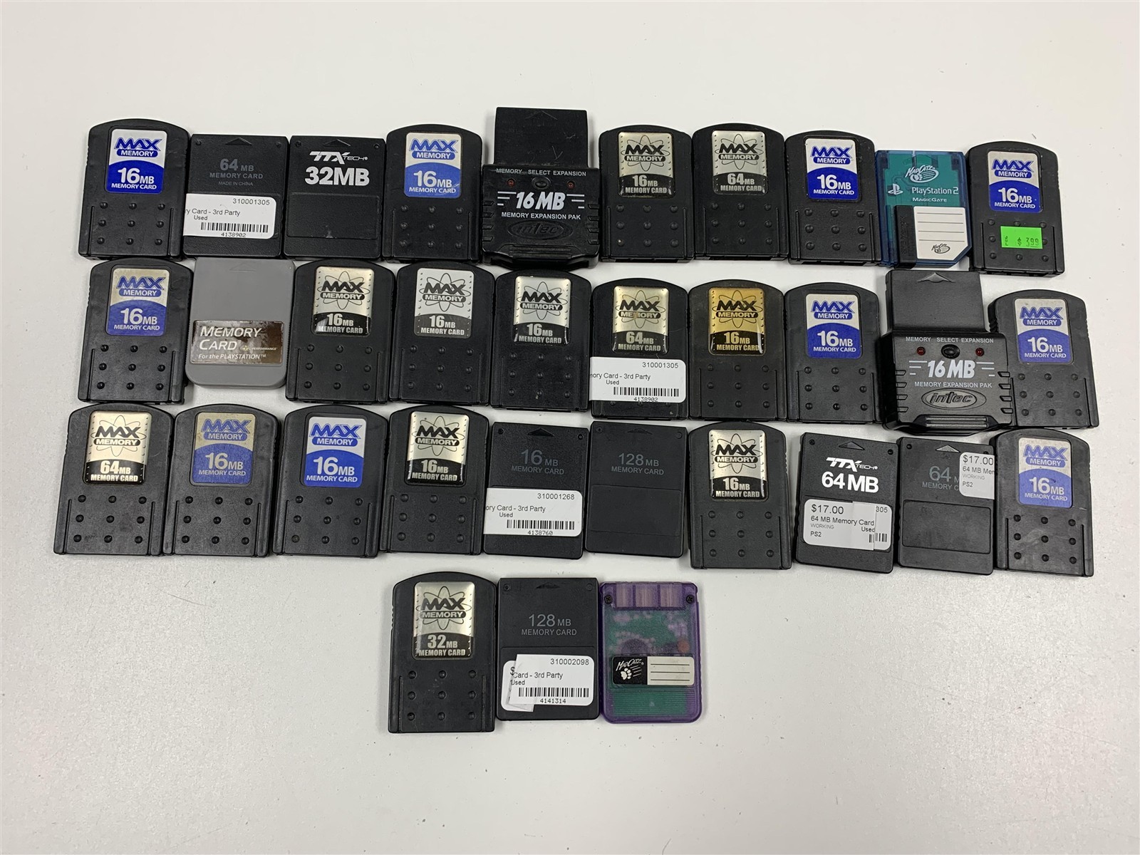 Wholesale Lot 33 PS2 Memory Cards High Capacity 16MB 32MB 64MB 128MB Intec Bulk