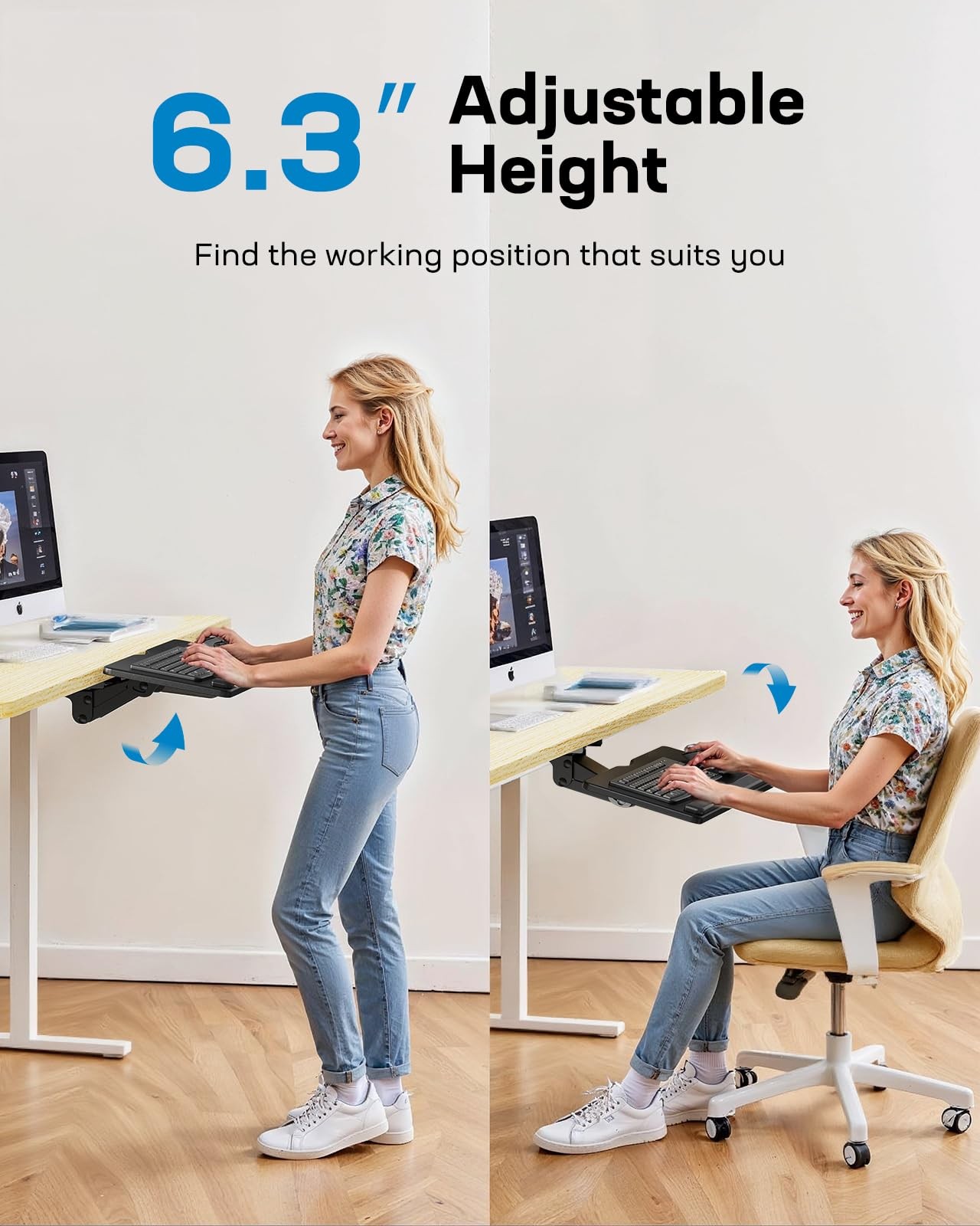 HUANUO Keyboard Tray Under Desk, Adjustable Ergonomic Keyboard & Mouse Tray, ...