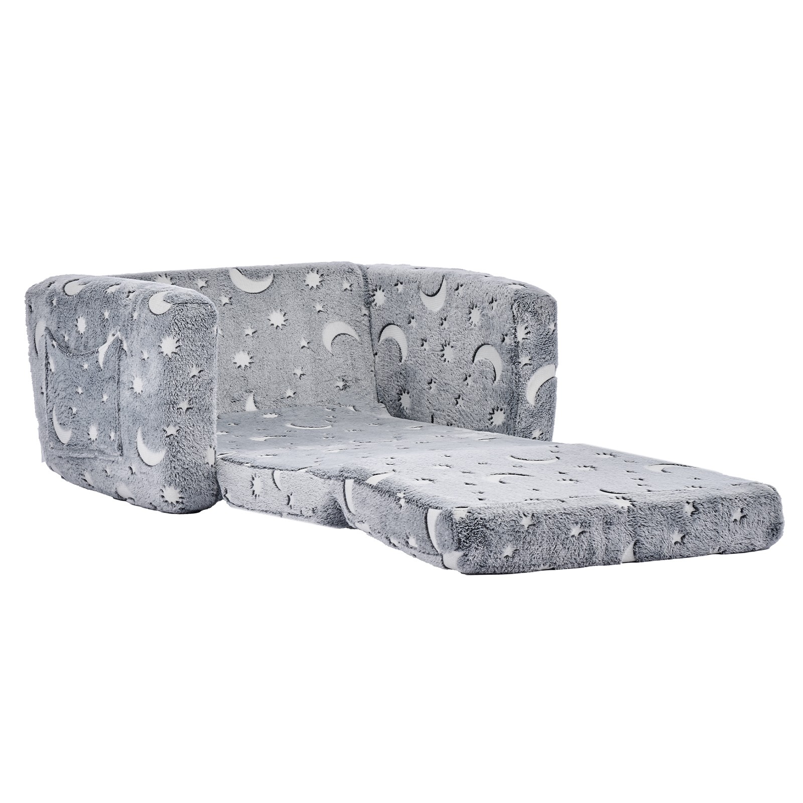VEVOR 2-in-1 Kid Sofa Foldable Toddler Couch w/ Armrests Glow in the Dark M Gray