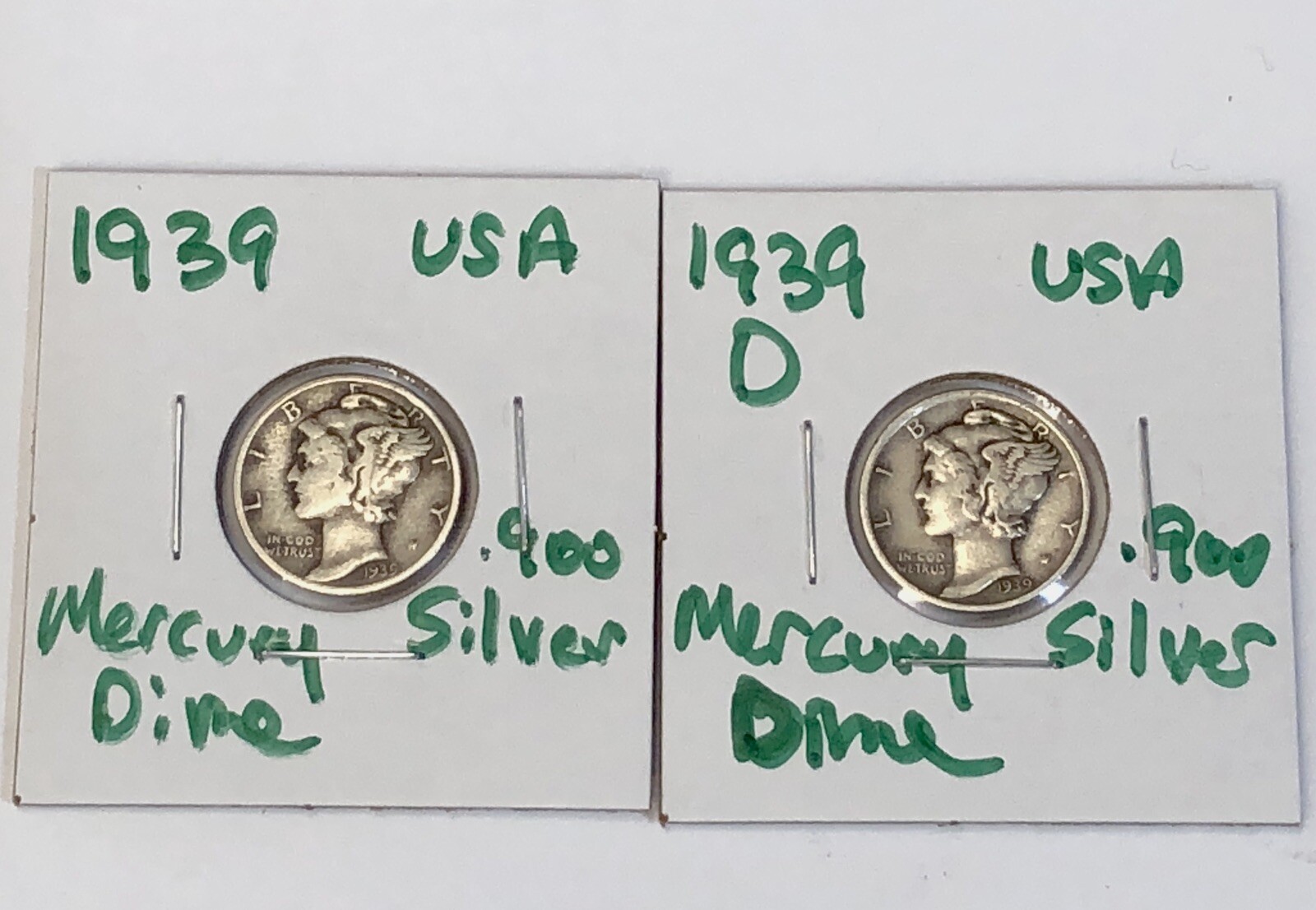 1939 P D Philadelphia Denver 90% Silver Mercury Dime US Coin Lot