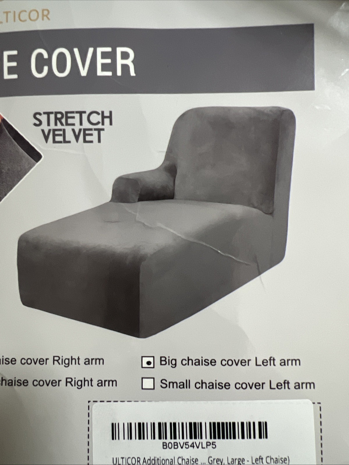 Big chaise LEFT arm Stretch Velvet COVER