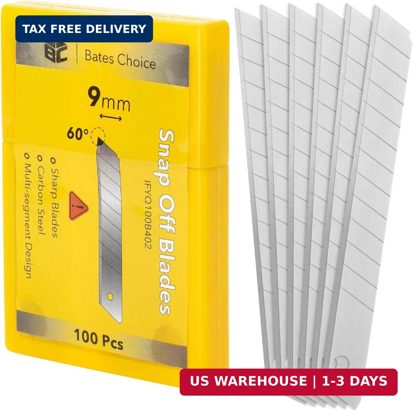 Bates- Snap off Blades, 100 Pcs, 9Mm, 60 Degree, Carbon Steel Razor Blades, Razo