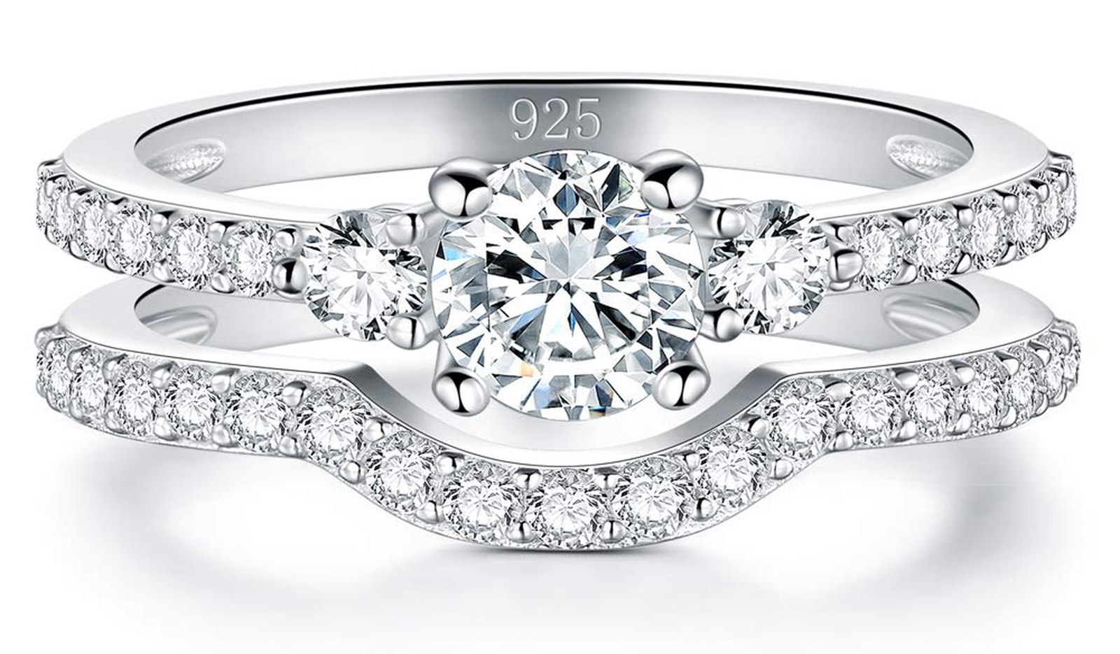 BORUO Sterling Silver Wedding Bands 925 Silver Infinity Ring Three-in-One Sty...