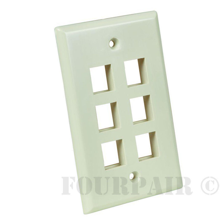 Keystone 6 Hole Port Jack Insert Flush Network Wall Face Plate CAT5e CAT6 Almond