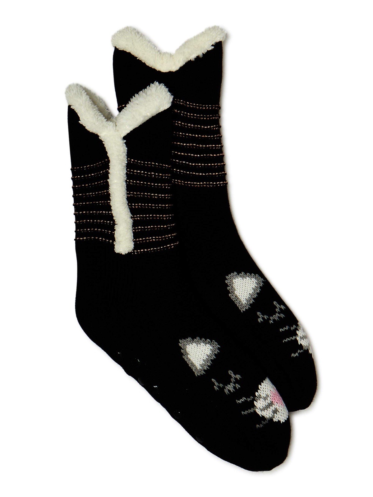 SECRET TREASURES Colossal Cozy Cat Print Faux Fur Slipper Socks Women's Sz 4-10