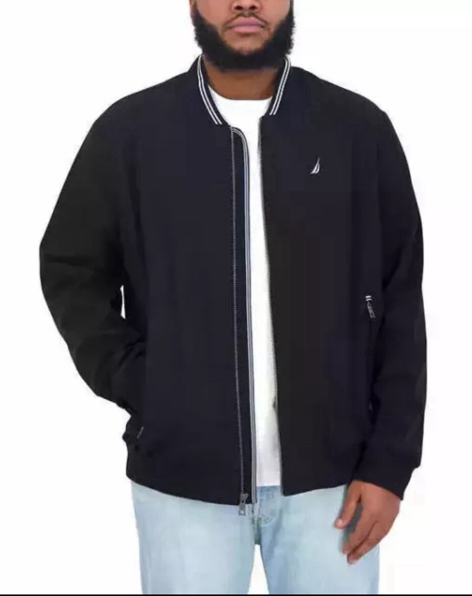 Nautica Men’s Bomber Jacket, Lightweight, Black, Size Med, Stretch Water Resist