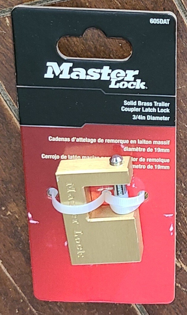 MASTER LOCK Solid Brass Trailer Coupler Latch Lock w/2 Keys & 3/4" Dia. #605DAT