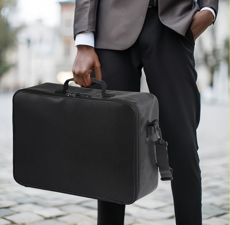 Fireproof Multi-layer Document Bag Black Portable File Organizer Briefcase