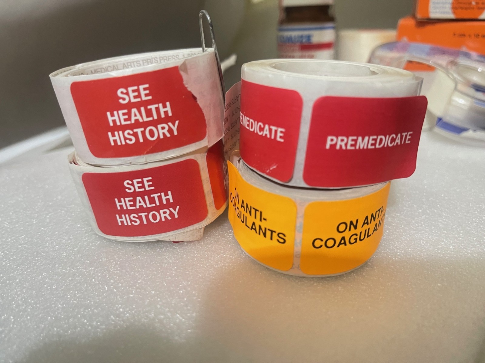 "See Health History""Premedicate""On anti coagulants"Medical Healthcare Labels1G