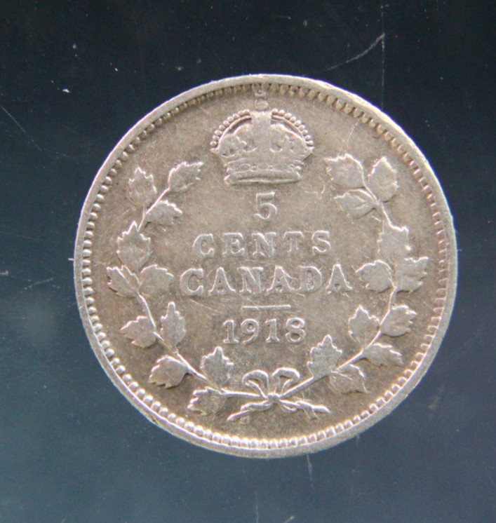 Canada, 5 cents, 1918 Silver coin(0.925)