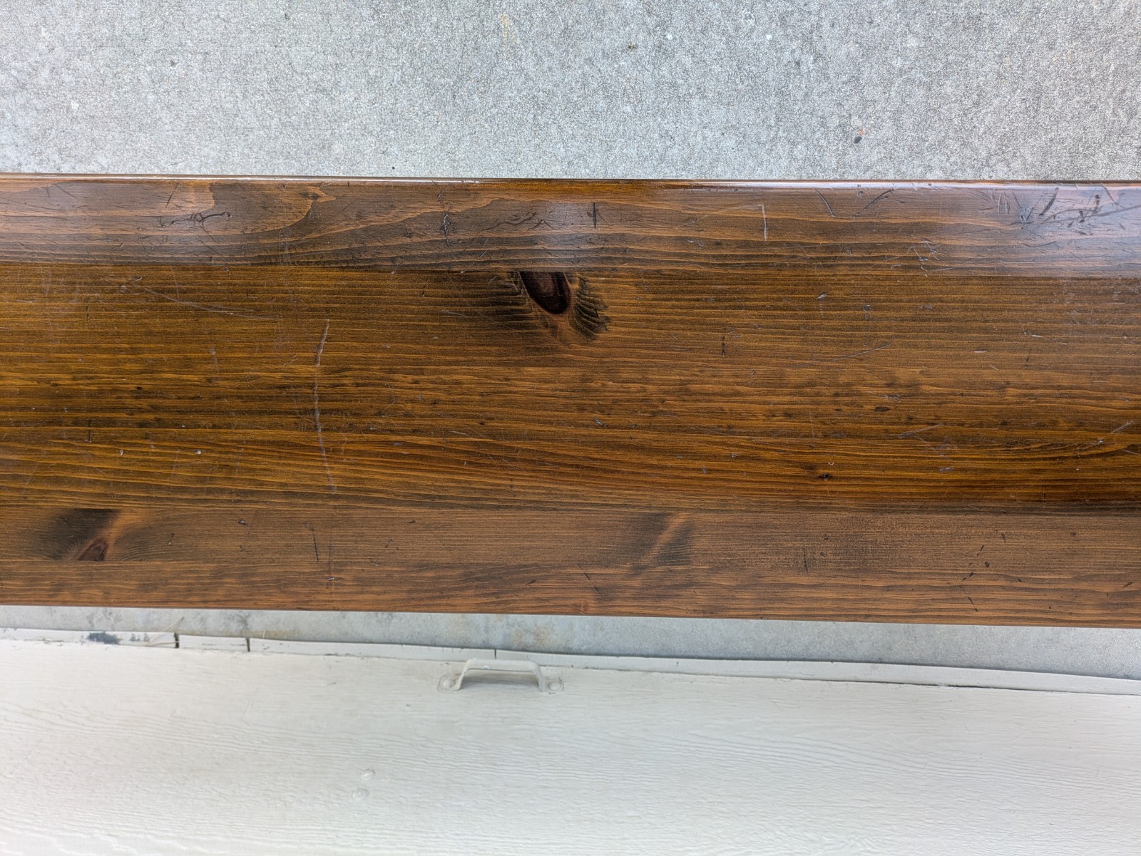 Vintage Ethan Allen Old Tavern Rustic Antiqued Pine Wood Trestle Bench