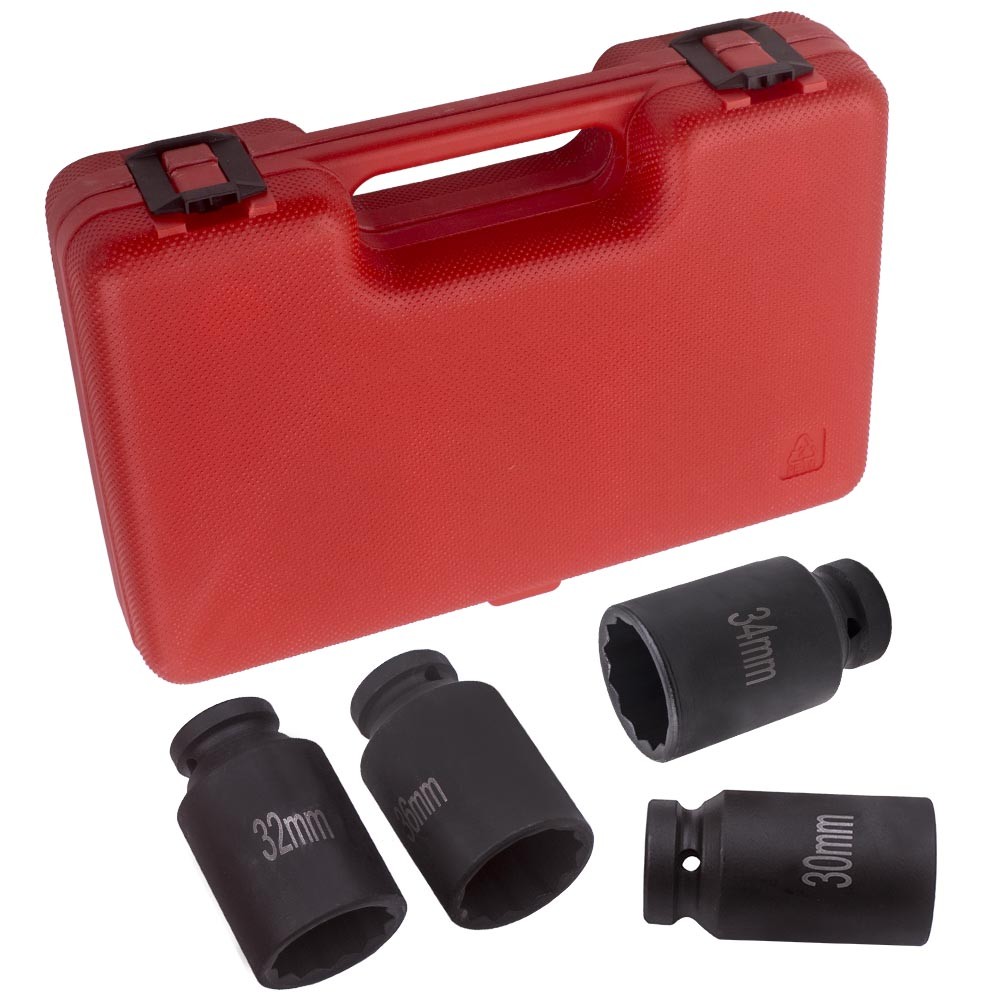 12 Point 1/2'' Drive Deep Spindle Axle Nut Socket Set 30mm 32mm 34mm 36mm