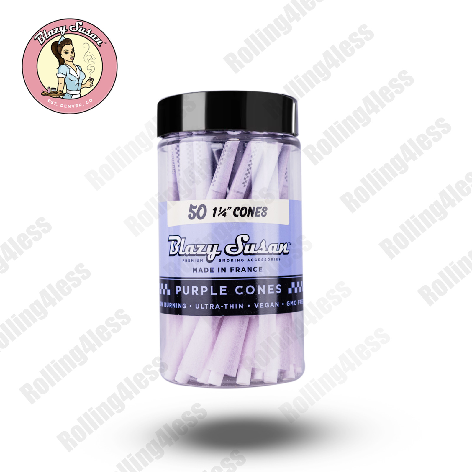 Blazy Susan Purple Cone 1 1/4 Pre Rolled Cones -50ct
