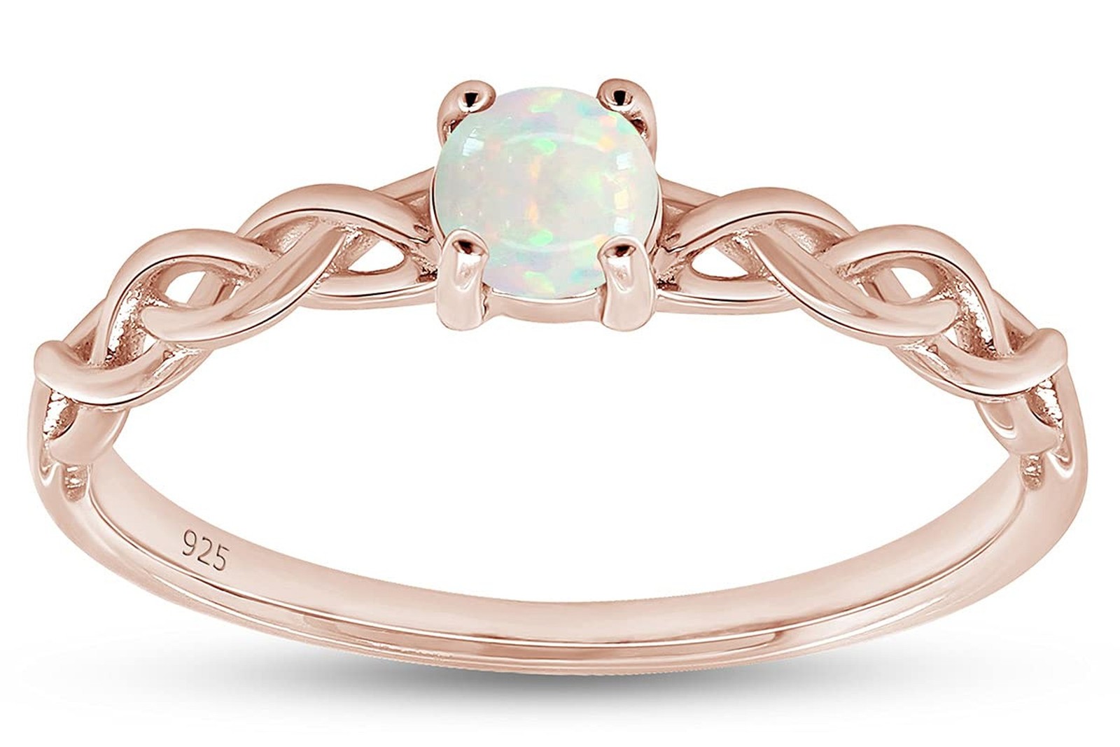 Solitaire Braided Crisscross Promise Ring for Women 4MM Round Cut Created Opa...