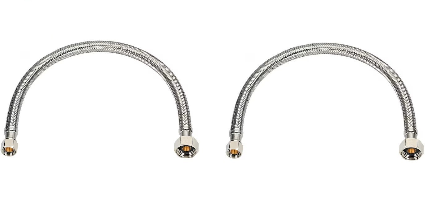 TWO 3/8" COMP x 1/2 FNPT 19.8" FAUCET HOSES SUPPLY LINES BRAIDED STAINLESS STEEL