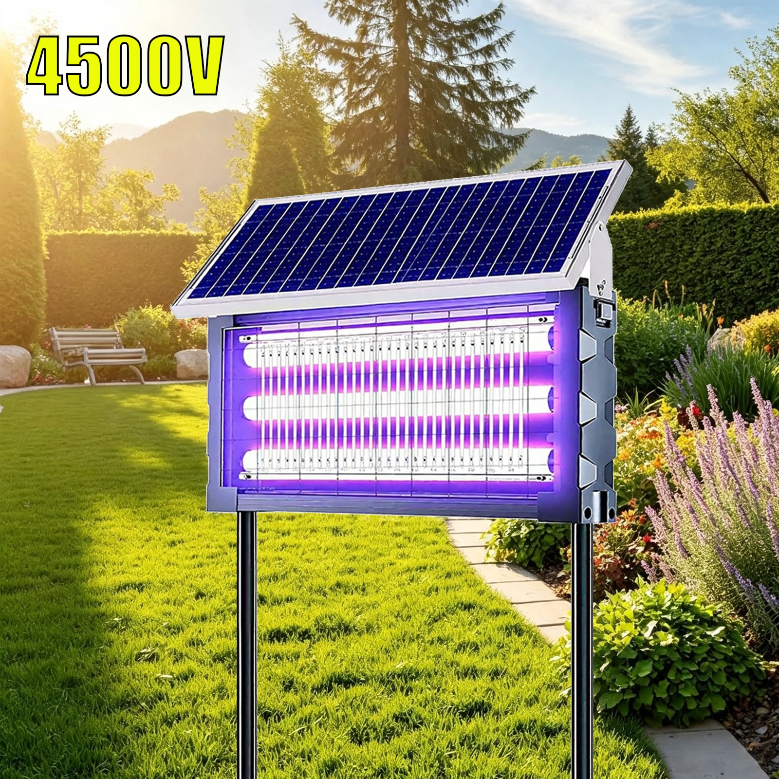 Solar Bug Zapper Outdoor Mosquito Zapper 4500V Waterproof Rechargeable Fly Trap