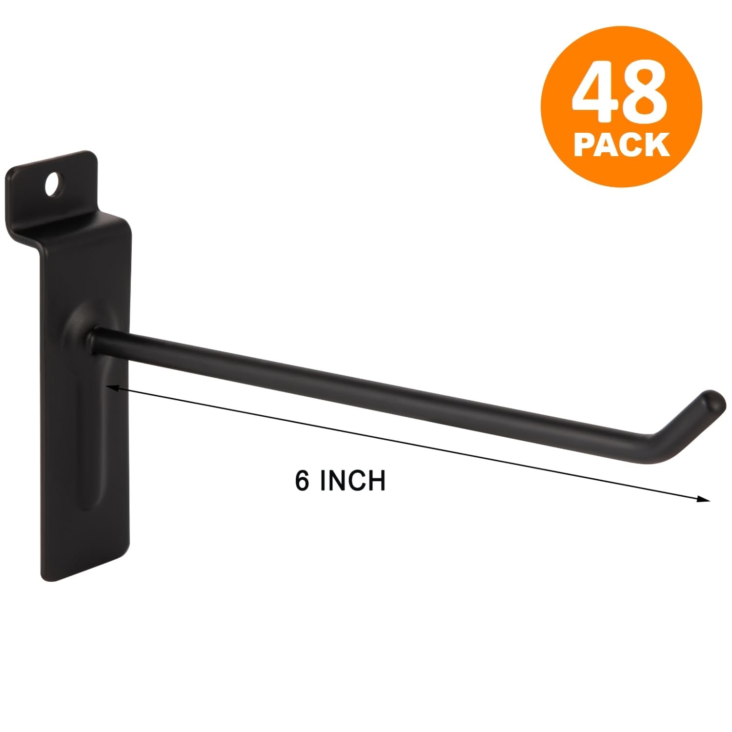 6" Heavy Duty Slatwall Panel Hooks, Black 48Pack, 6inch
