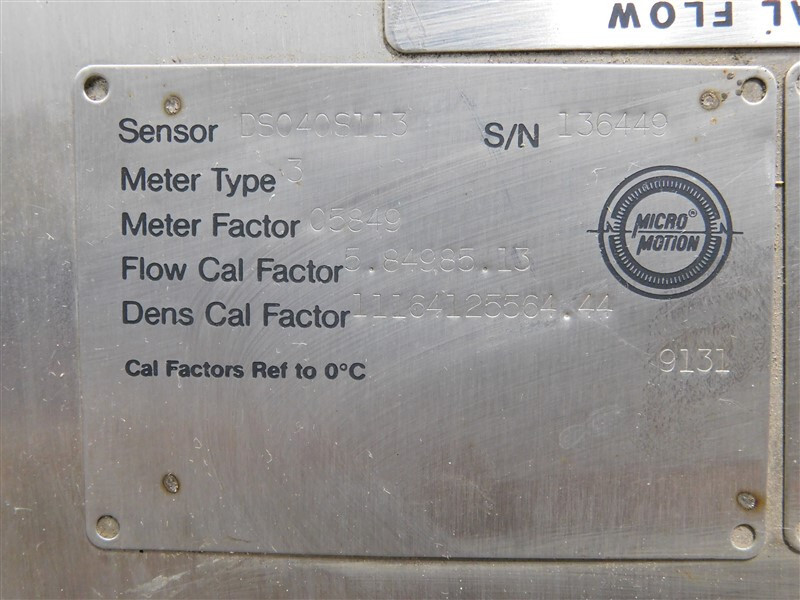 USED Micro Motion DS040S113 Mass Flow Sensor 1/2" 150# 05849 Meter Factor