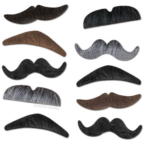 10 Adhesive Mustaches - Mustache Party Inside Tin -  Novelty Fun Gag Gifts