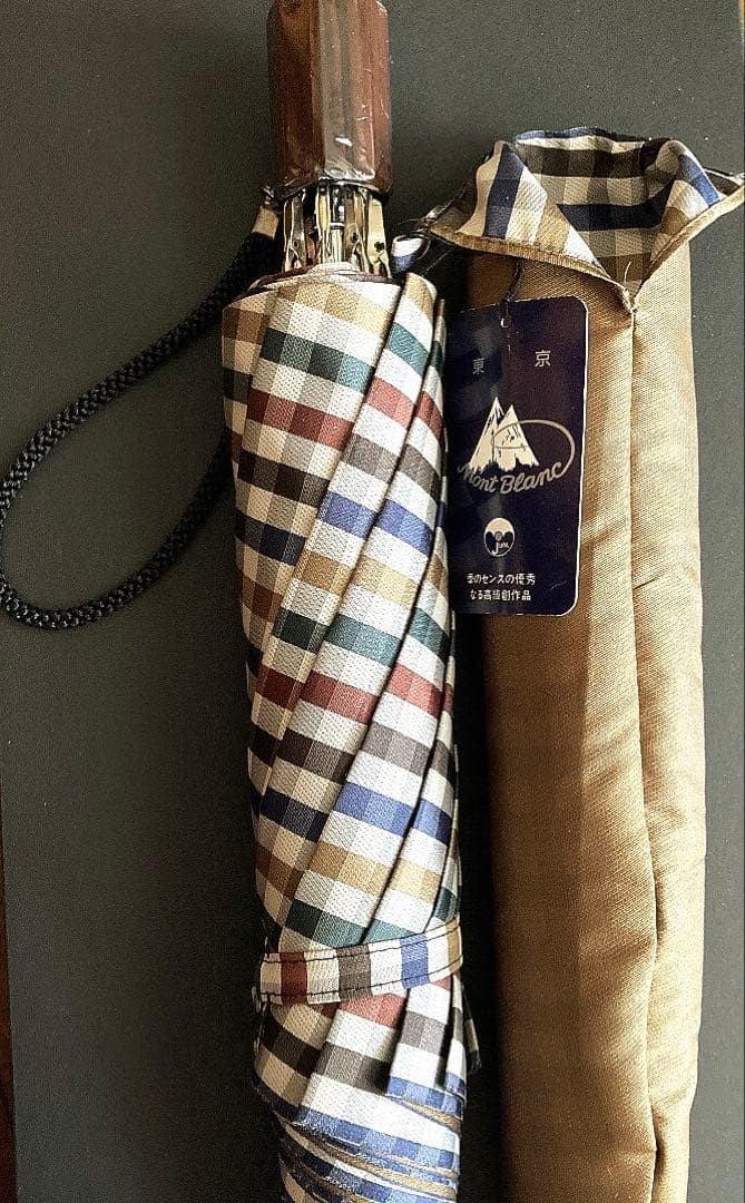 Montblanc Checkered Umbrella with Case 56cm Folding [Unused/NM] ship From JAPAN