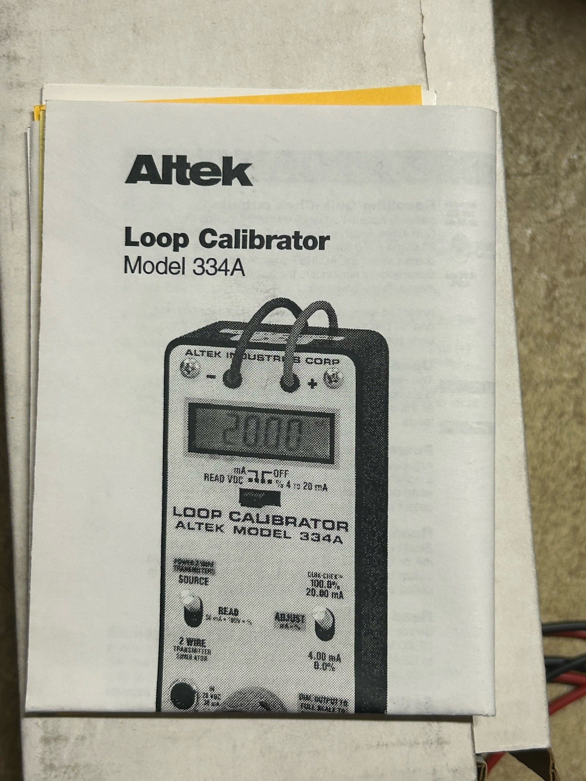 Altek 334A Loop Calibrator 4-20mA Process Calibrator NOS TESTED w/ Case & Manual