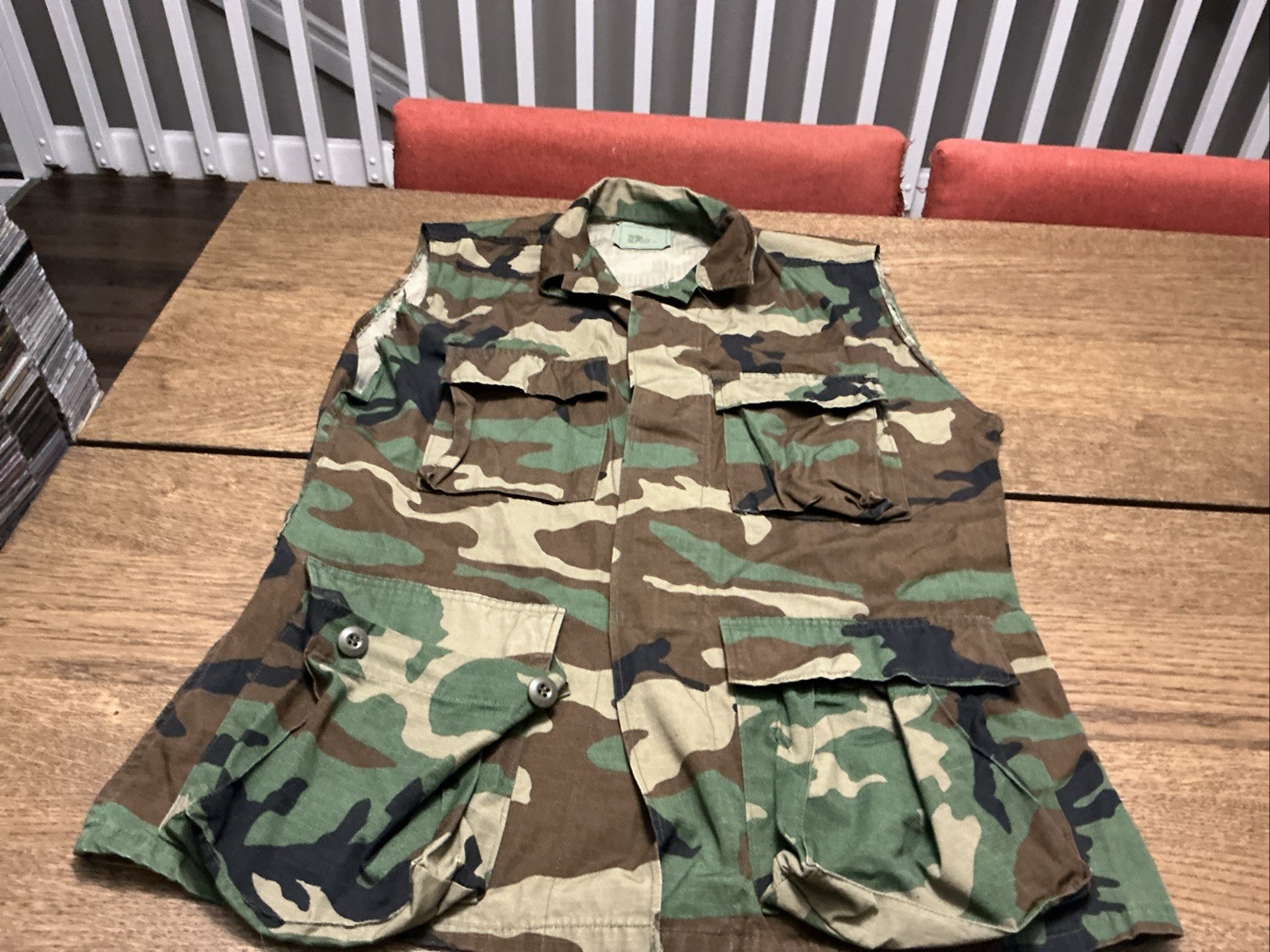 Army BDU Woodland Camouflage Military Fatigue Jacket Shirt-Small-No Sleeves