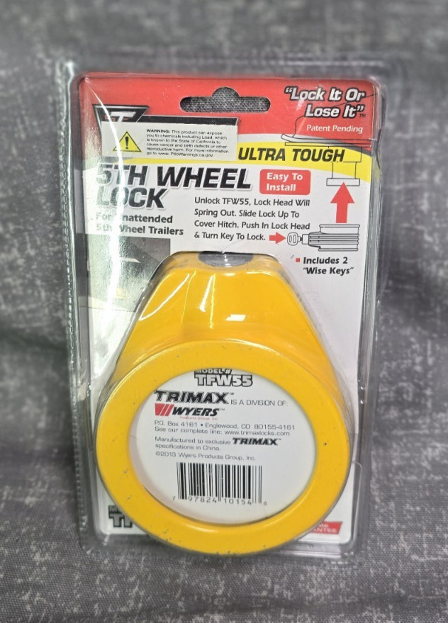 Trimax 5th Wheel King Pin Lock (TFW55) Yellow Ultra Tough Alloy  NOS