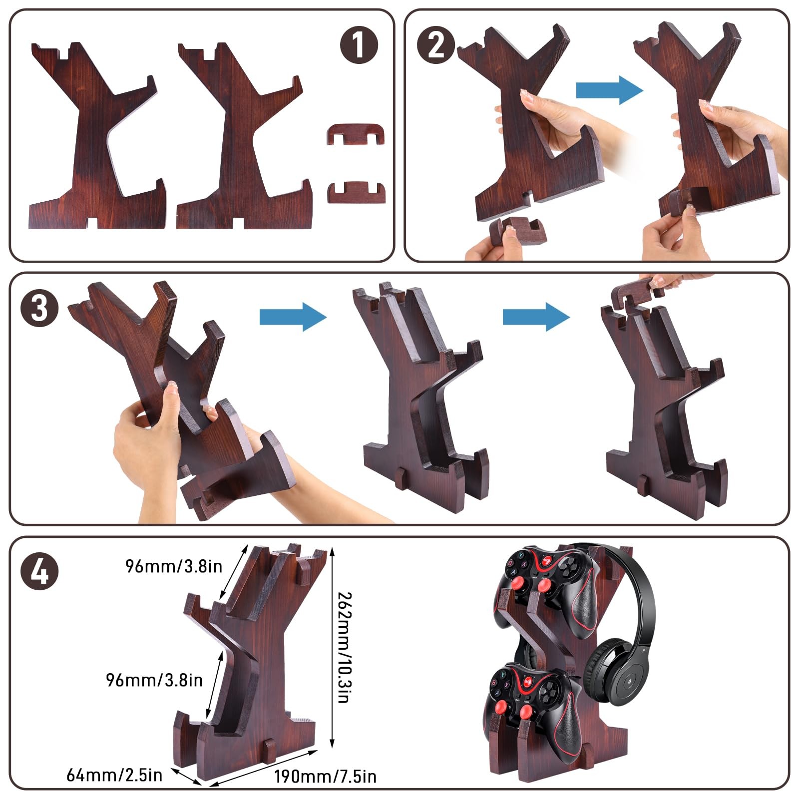 Wooden 2-Tier Game Controller & Headset Stand for PS5/PS4/Xbox Series