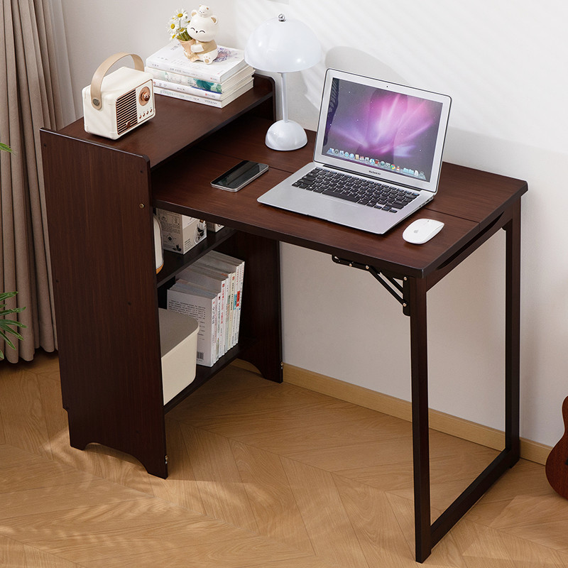Modern Bamboo Folding Desk Computer Desk with Hidden Storage for Home Office