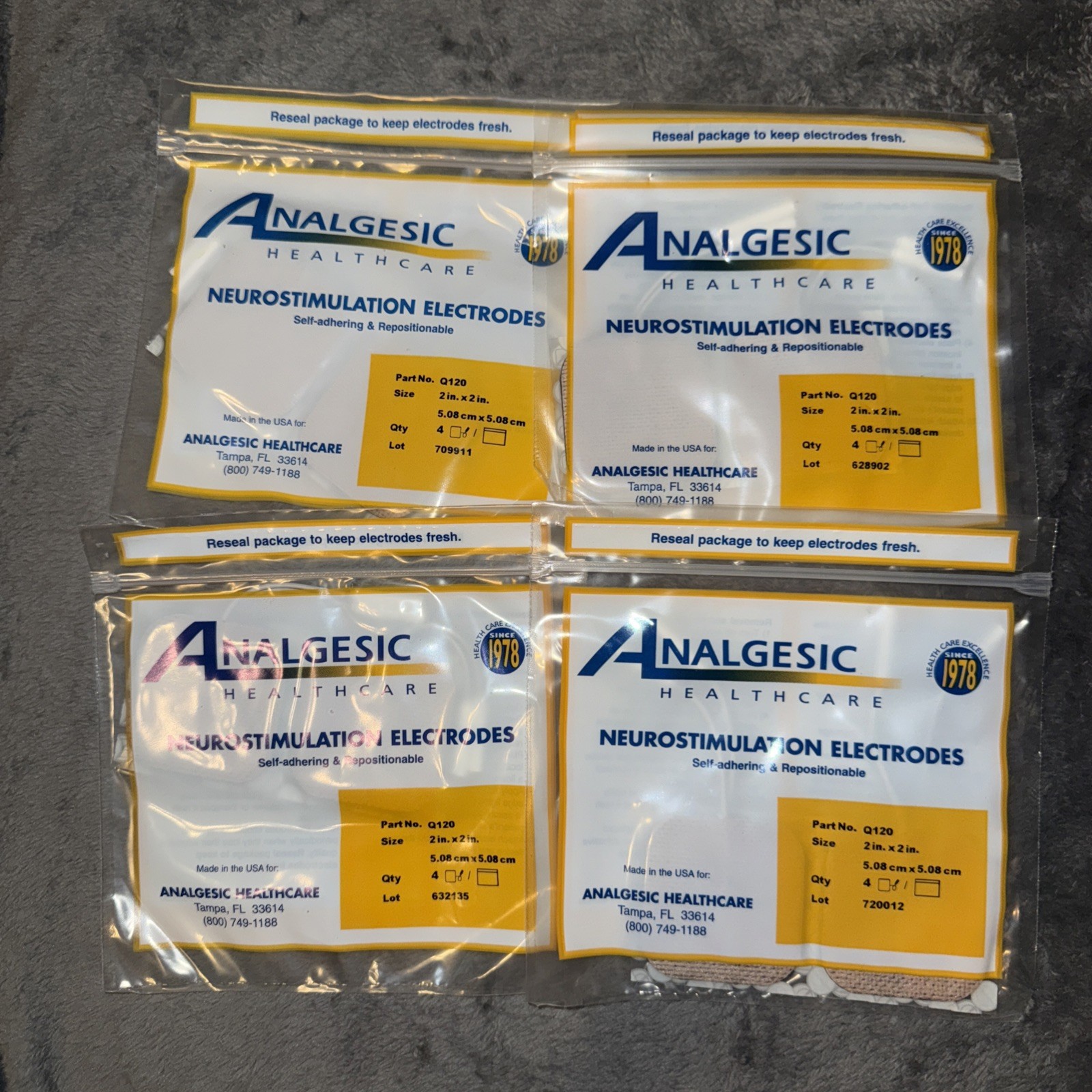 Analgesic Healthcare Neurostimulation Electrodes Q120 -LOT of 4 Bags 4 per bag