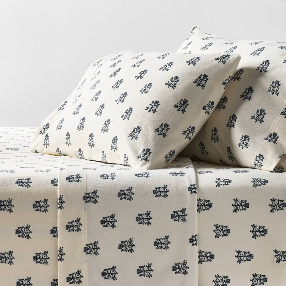 King Ultra Soft Flannel Sheet Set Blue Woodblock - Threshold