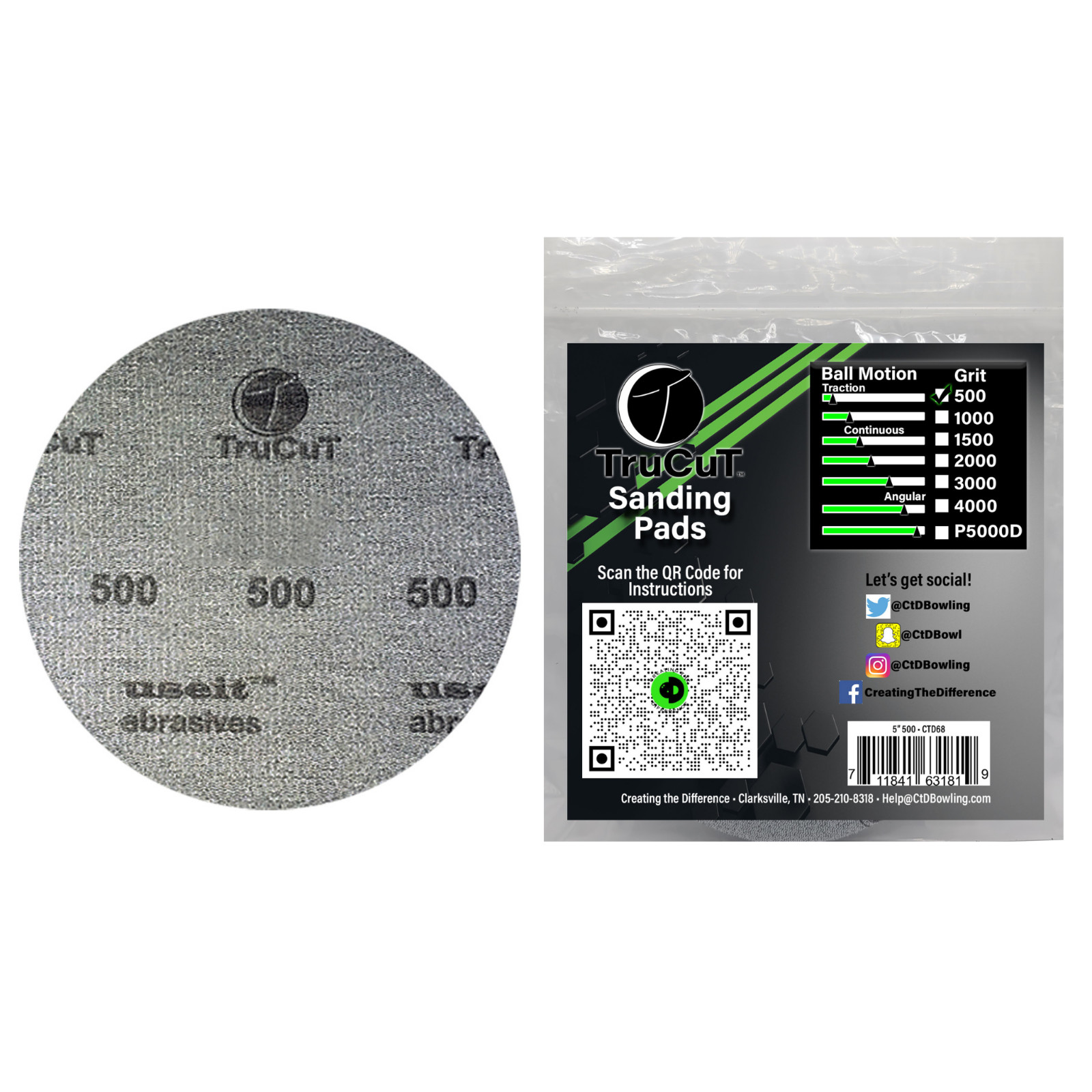 TruCut Sanding Pads | 500 Grit | Bowling Ball Sanding Pads | 5"