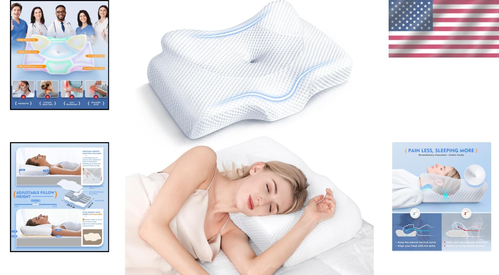 Adjustable Cervical Pillow for Side Back Sleepers