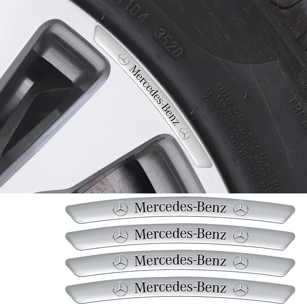 4x Mercedes Sport Wheels Rim 3D Decal Emblem Silver Sticker Badge Decorate