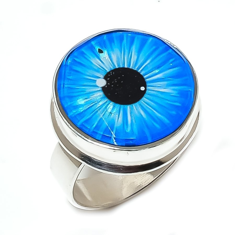 Natural Blue Evil Eye Gemstone 925 Sterling Silver Jewelry Ring Size 9 Gift O813