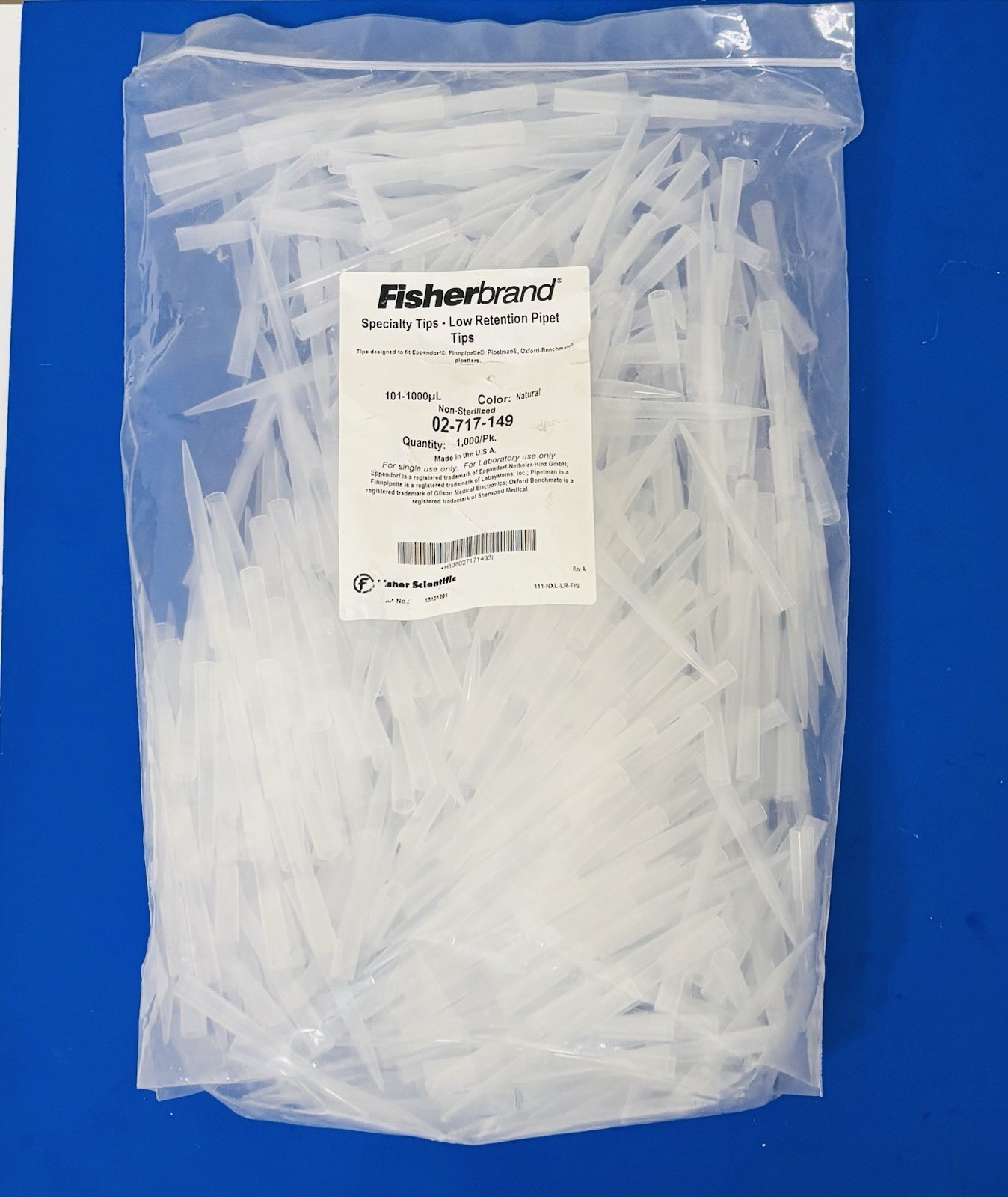 Fisher Scientific 1000 uL Low Retention Pipet Tips 02-717-149  1000/pk