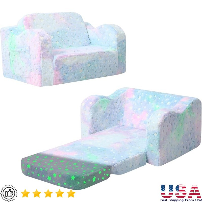 Kids Fold Out Sofa Couch Foam Lounger Chair Glow in Dark Plush Furniture New