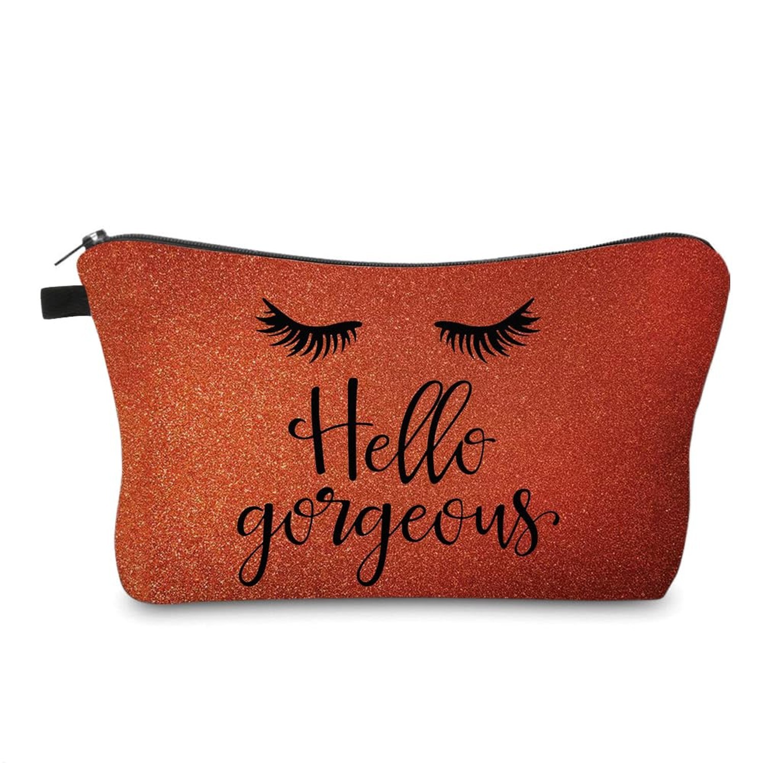 Hello Gorgeous Makeup Bag – Sparkly Orange Cosmetic Bag for Women –