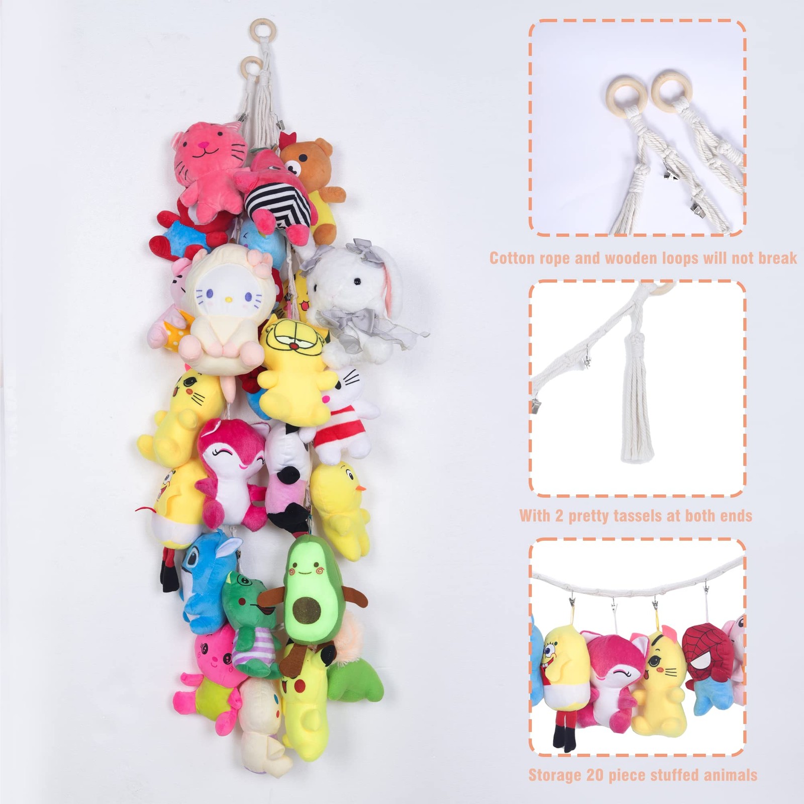 LONCHDAN 2PCS Stuffed Animals Storage Chain Organizers 80" Cotton Multicolor