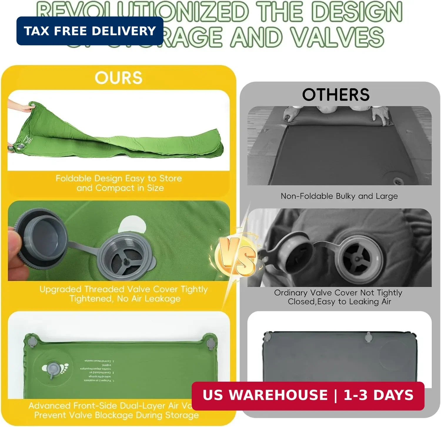 Memory Foam Camping Sleeping Pad, Foldable and Portable Self-Inflating Camping M