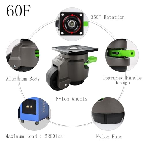 Leveling Casters Heavy Duty, 4-Pack with Tool-Free 60F-leveling casters