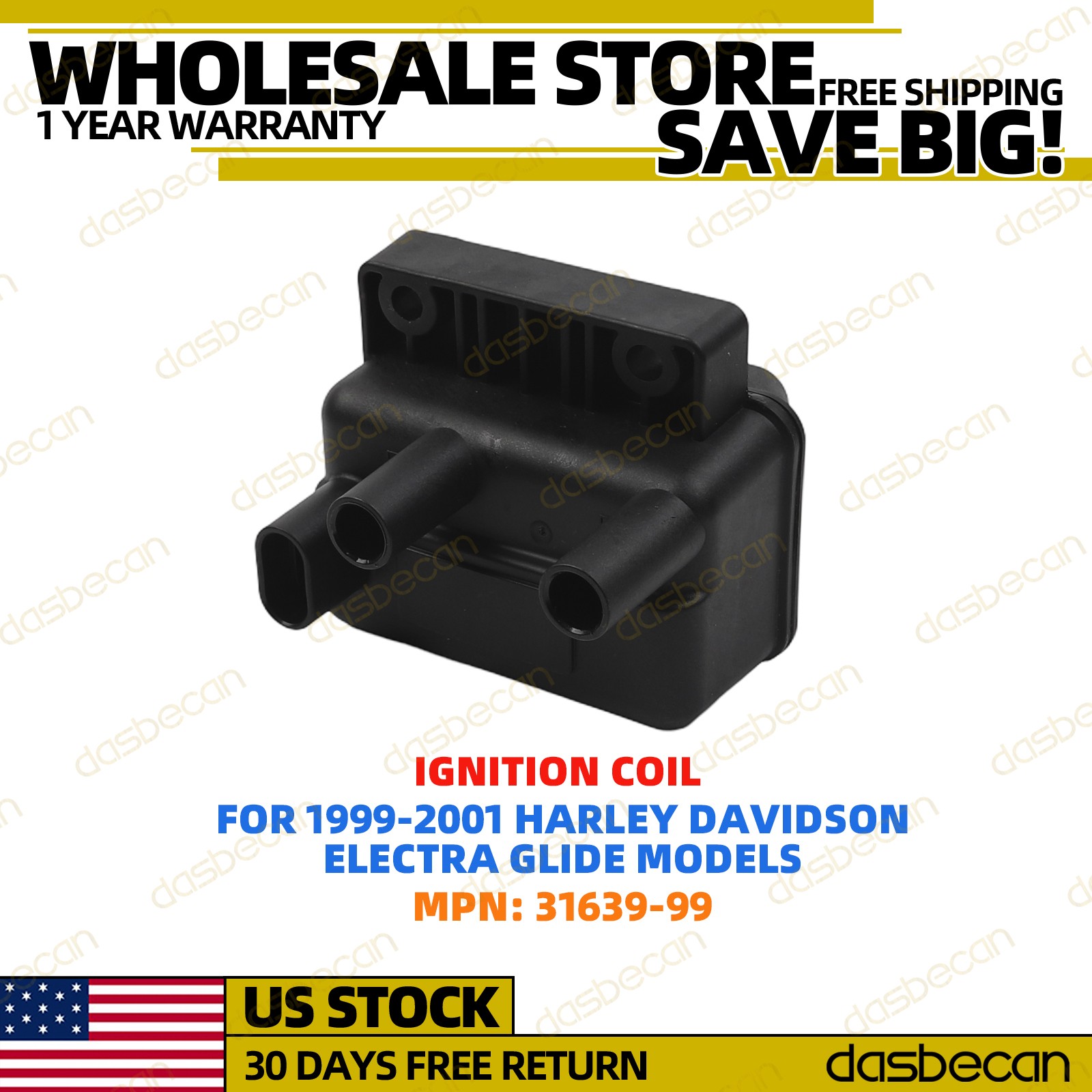 31639-99 3-Pin Ignition Coil For Harley Davidson Electra Glide 1999-2001 3163999