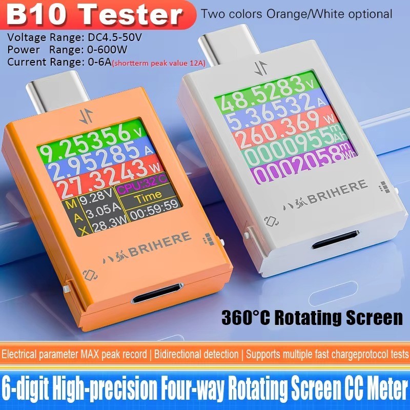 Type C Digital Voltmeter DC Power Meter Ammeter Cell Phone Charging Tester 600W