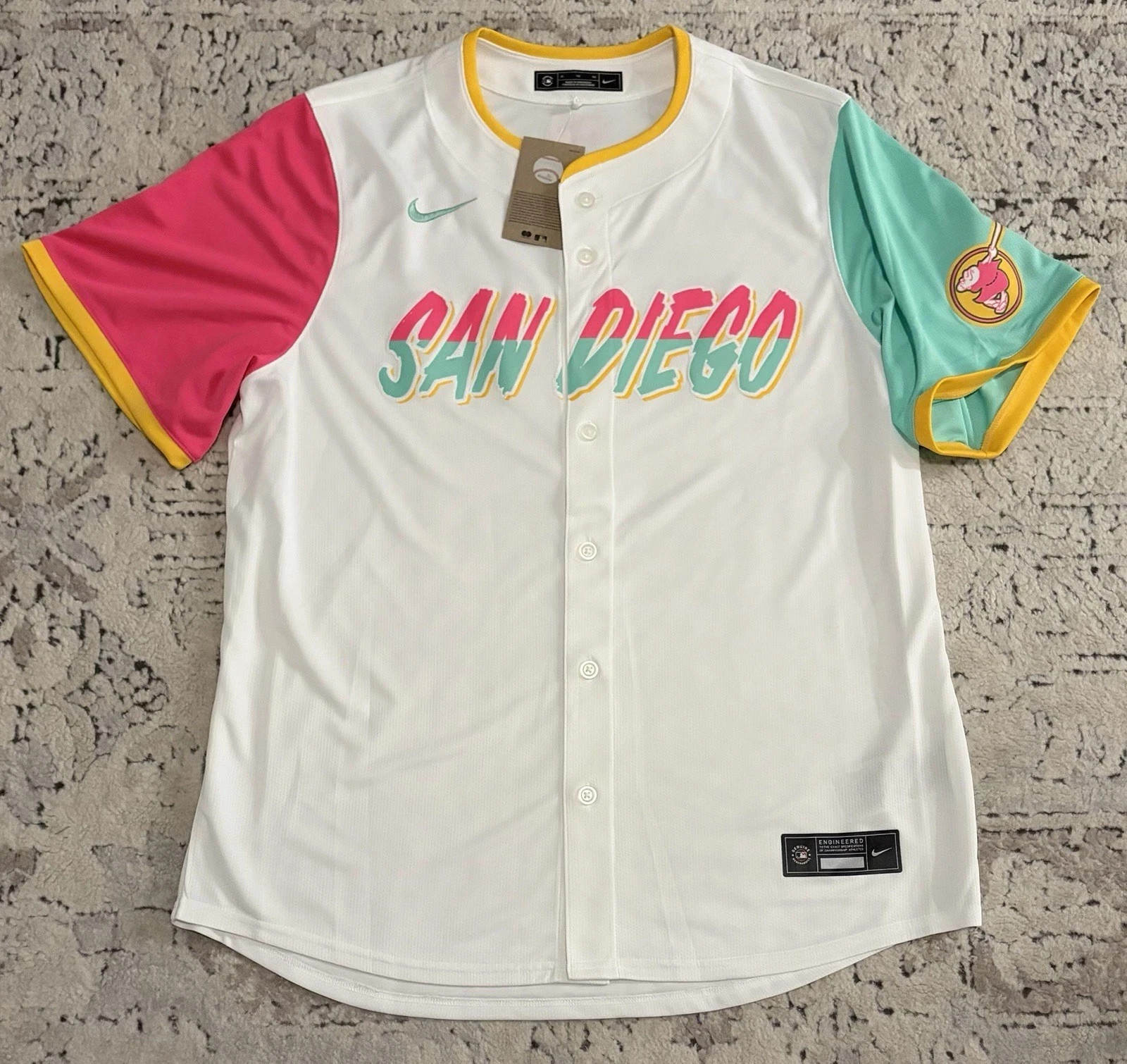 Nike San Diego Padres City Connect Baseball Jersey White Pink Mint Men's