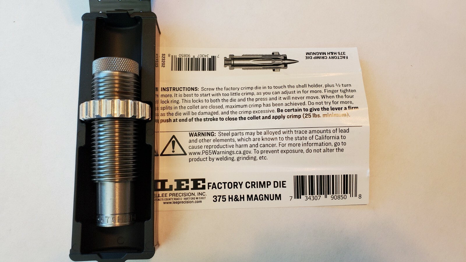 Lee 90850 Factory 375 H&H Magnum Rifle Factory Crimp Die *Fast Shipping*