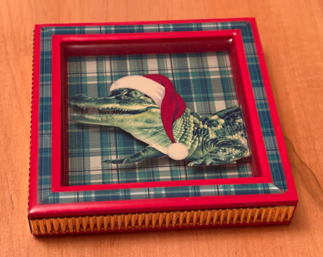 Paige Powell Design Signed Santa Gator Christmas Wall Art - 3D Paper Collage
