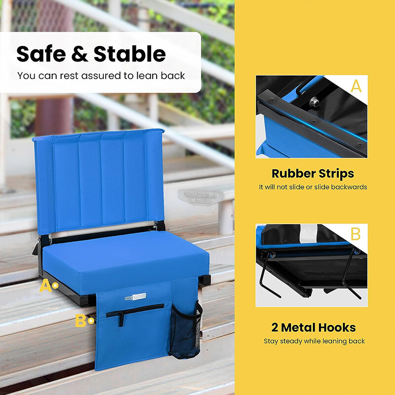 2pc Stadium Seat for Bleacher w/ Back Support & Wide Padded Cushion &Bottom hook